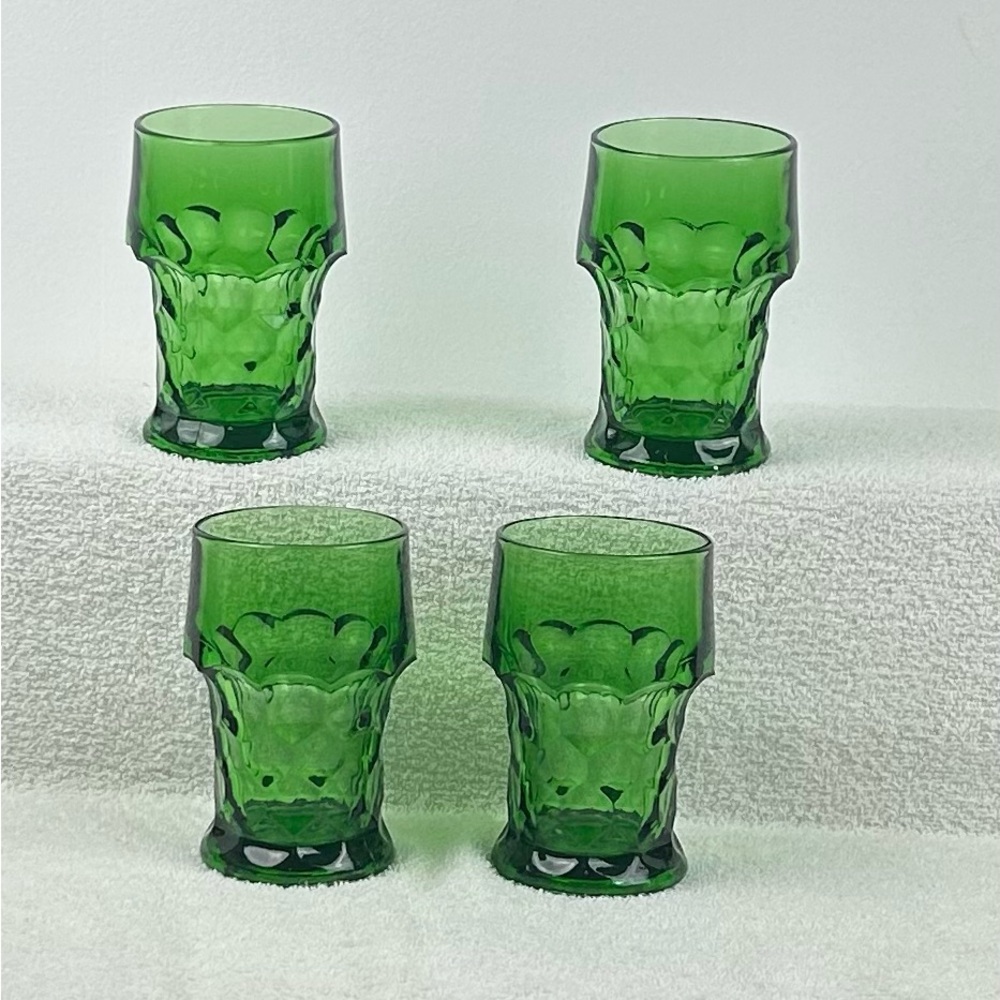 Set of 4 - VTG  Georgian Emerald Green Glasses Honeycomb (5.5" tall, 14 oz.)
